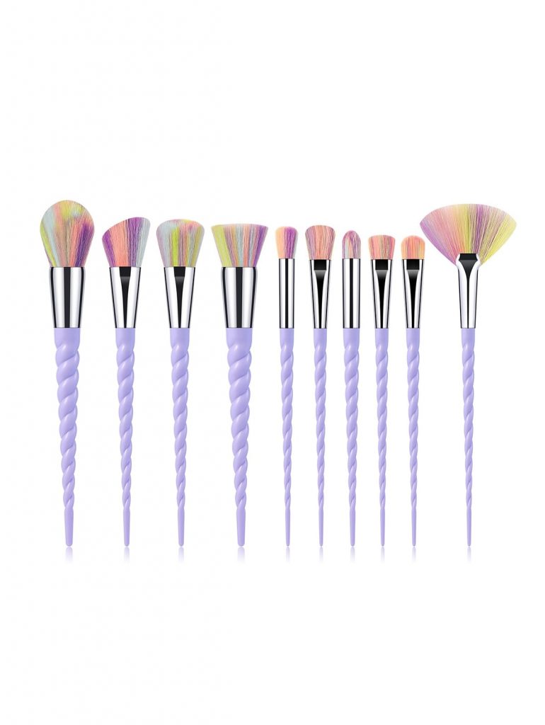 10Pcs Powder Spiral Makeup Brushes - Purple