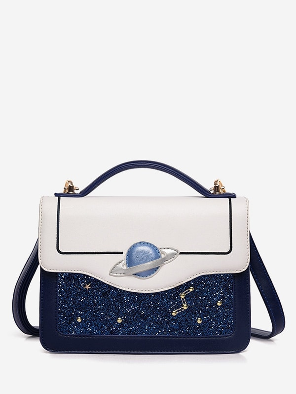 Artificial Leather Starry Sky Shoulder Bag - Denim Dark Blue