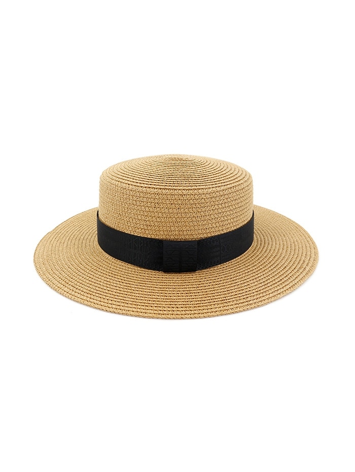 Beach Round Straw Strap Decorated Sun Hat - Khaki