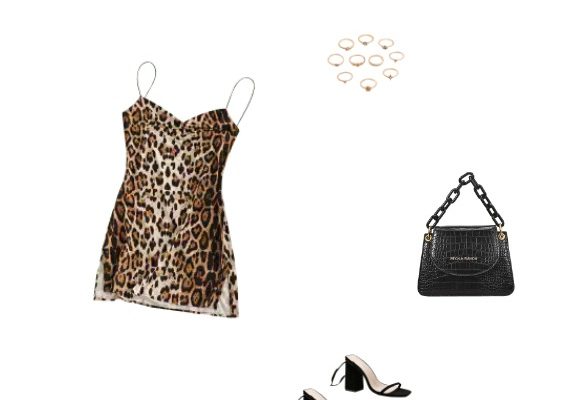 Beautiful Party Outfit Night Club for Women Autumn 2019 Snakeskin Leopard Print Slits Flared Cami Dress and Black Tie Leg Suede Chunky Heel Sandals