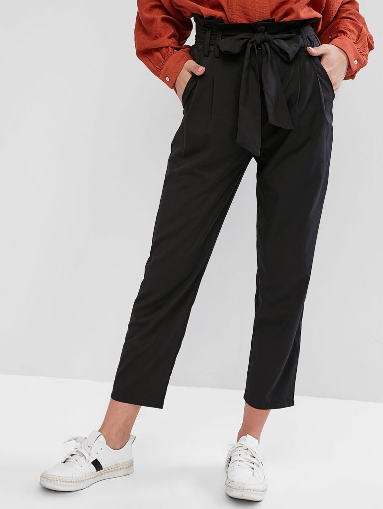 Belted High Waisted Straight Pants