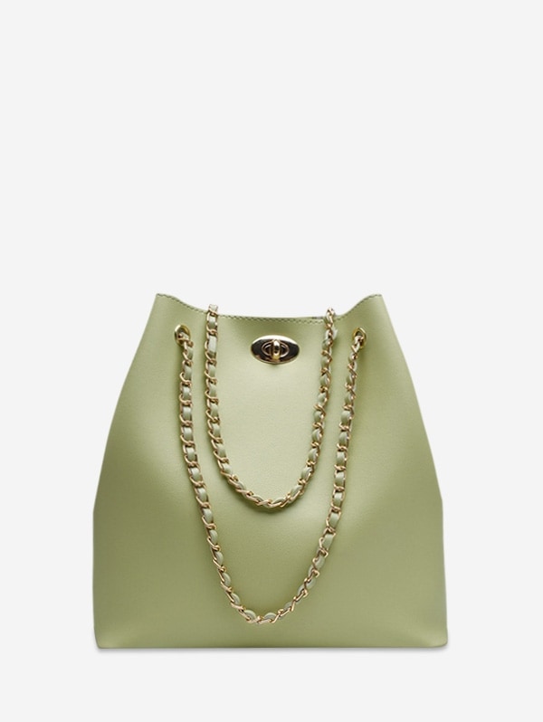 Brief Bucket Chain Shoulder Bag - Green Snake