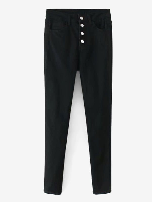Button Fly Straight Pants - Black L