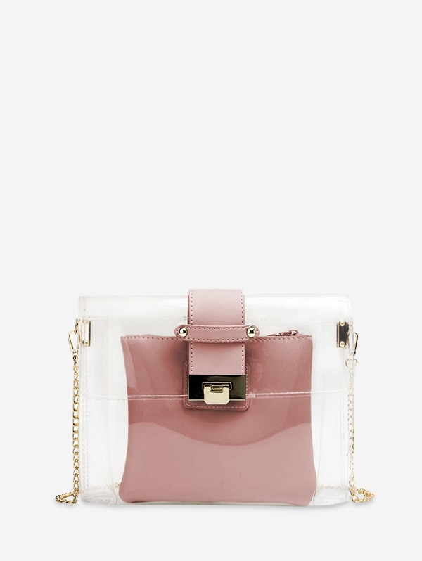 Chic Solid Color Chain Strap Crossbody Bag - Pink