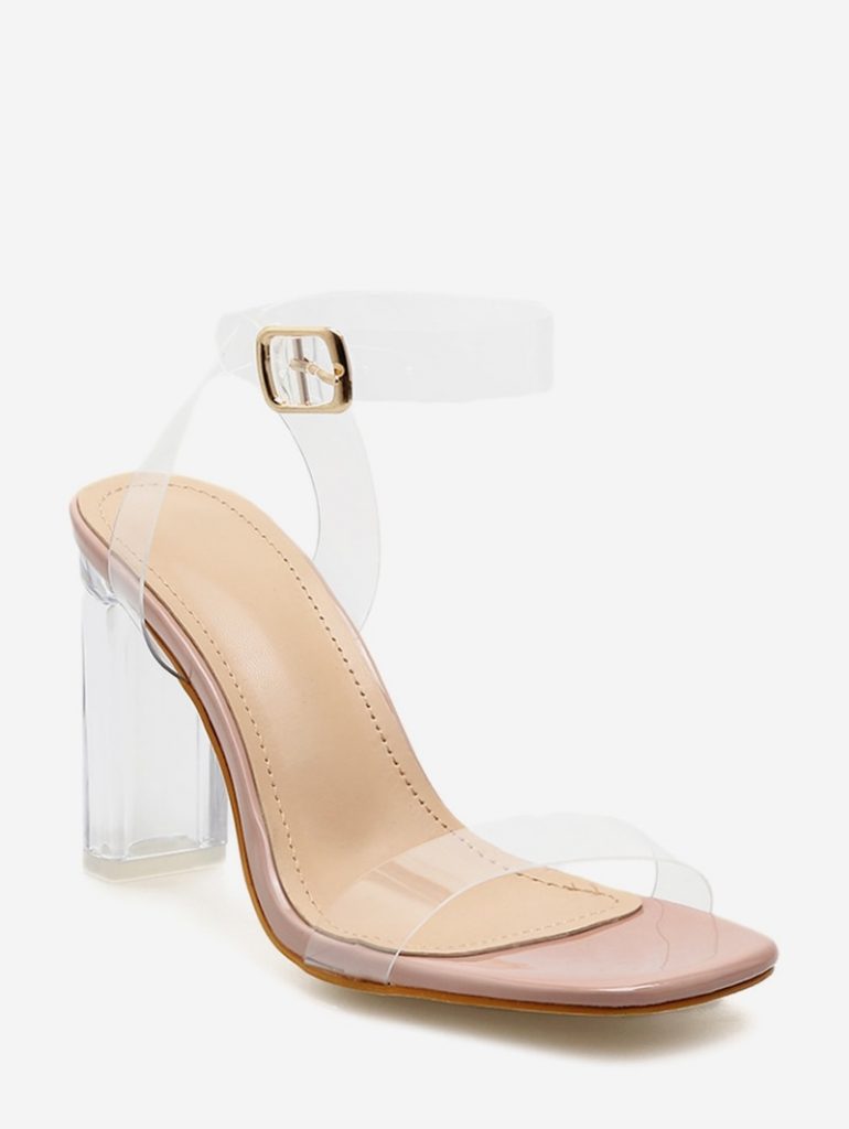 Clear PVC Ankle Strap Heeled Sandals - Apricot Eu 39