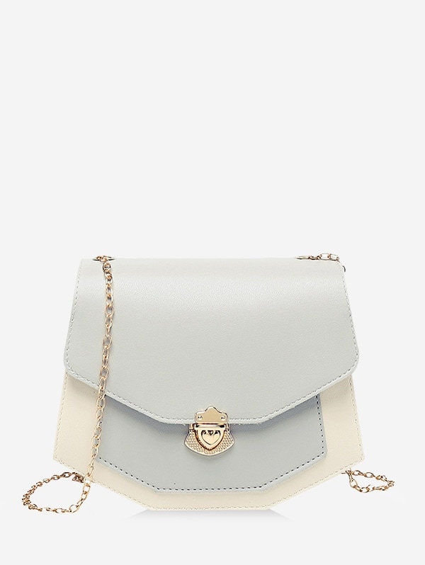 Color Spliced Chain Strap Crossbody Bag - Alice Blue