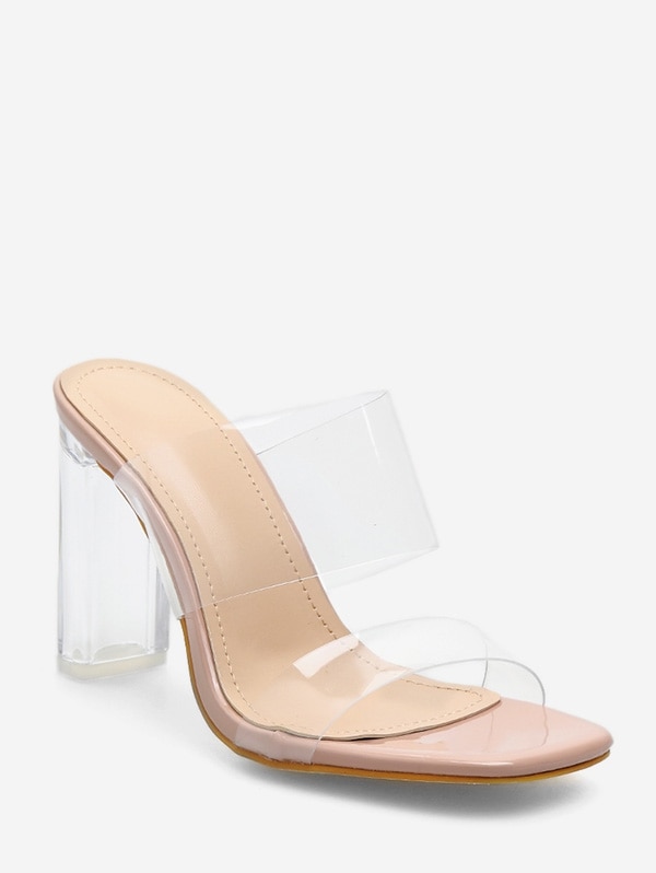 Color Spliced Chunky Heel Sandals - Apricot Eu 38