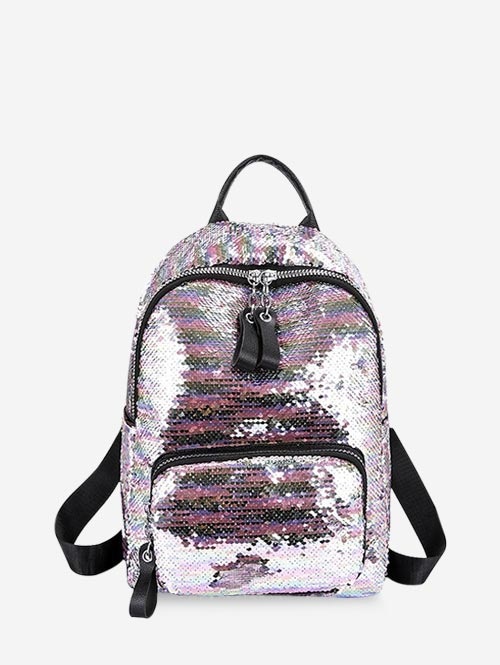 Colorful Sequin Zip Backpack - Pig Pink