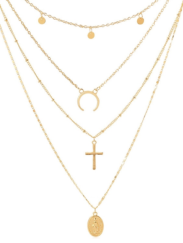 Cross Shape Coin Decoration Multilayered Necklace - Gold