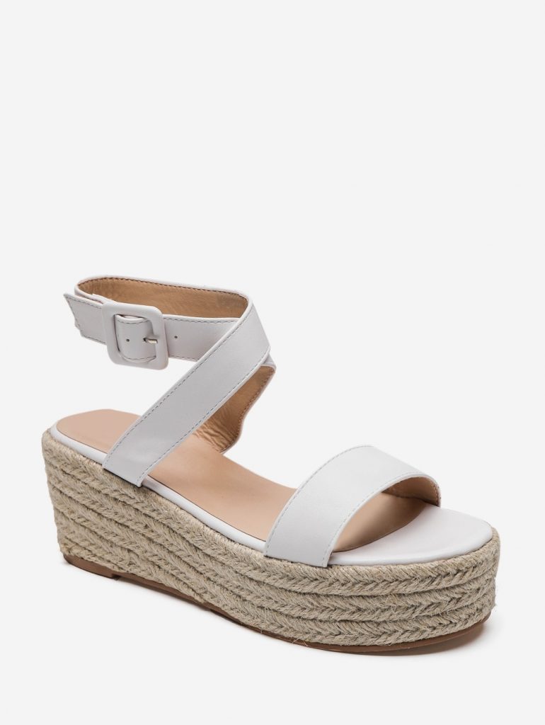 Cross Strap PU Flatform Espadrille Sandals - White Eu 36