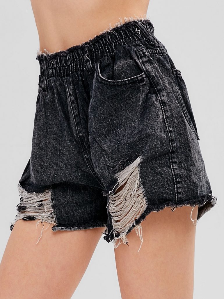 Cuff Off Ripped Jean Shorts - Black M