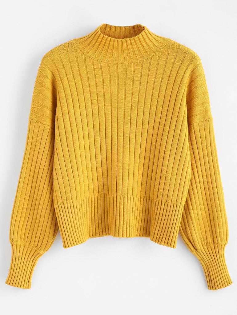 Dropped Shoulder Mock Neck Sweater - Mustard