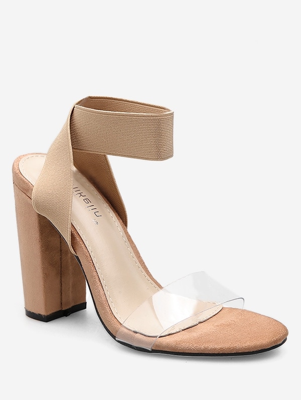 Elastic Band Chunky Heel Sandals - Apricot Eu 37