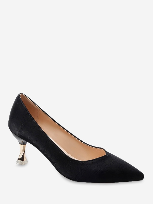 Embossed Pointed Toe Strange Heel Basic Pumps - Black