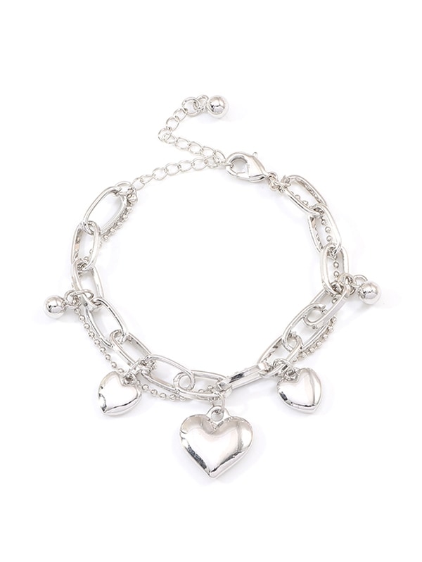 Heart Charm Chain Bracelet - Silver