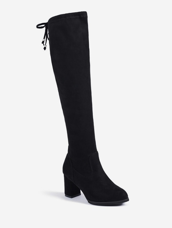 High Heel Suede Over The Knee Boots - Black