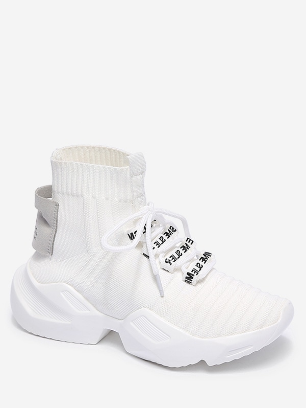 High Top Knit Mesh Sports Shoes - White Eu 40