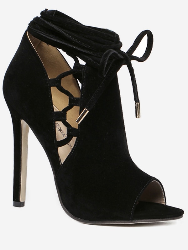 Hollowed Peep Toe High Heel Sandals - Black Eu 37