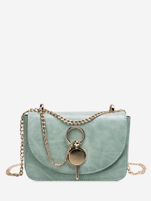 Key Buckle PU Leather Crossbody Bag - Dark Sea Green