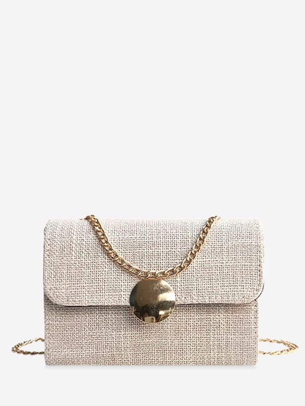 Linen Square Buckle Crossbody Bag - Gray