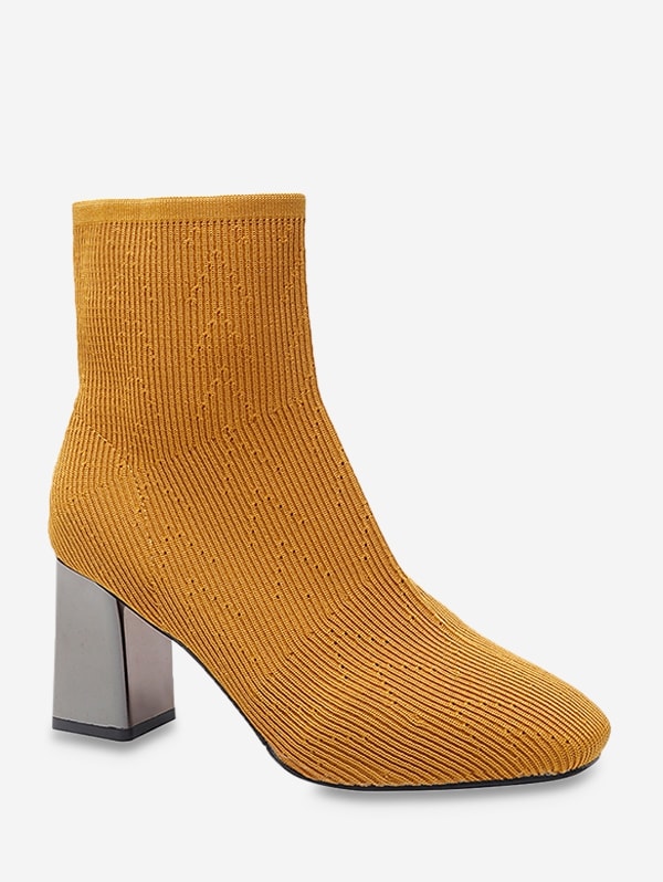 Metallic Chunky Heel Sock Short Boots - Yellow Eu 38