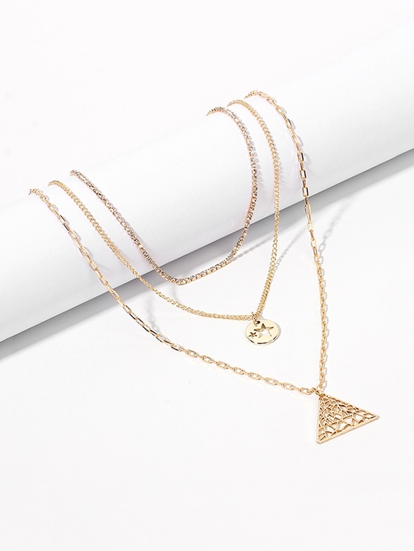 Multi-layer Hollowed Triangle Star Pendant Necklace - Gold