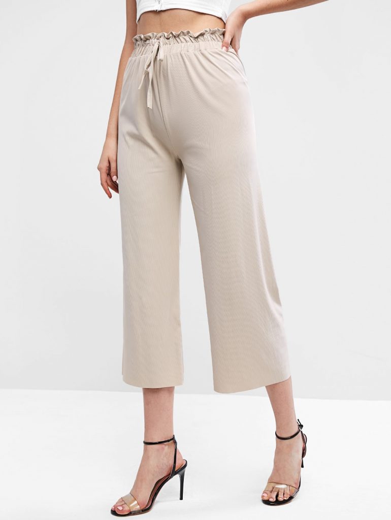 Ninth Wide Leg Paperbag Pants - Light Khaki