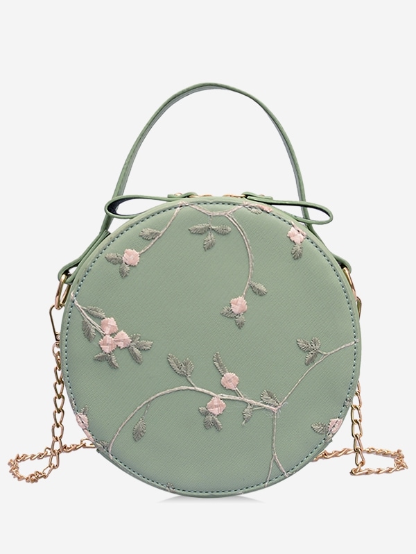 PU Leather Lace Chain Crossbody Bag - Green