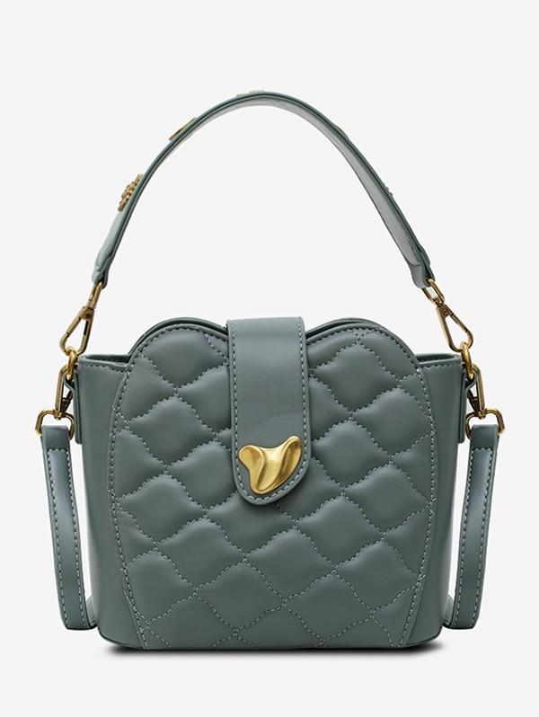 PU Rhombic Buckle Bucket Shoulder Bag - Greenish Blue