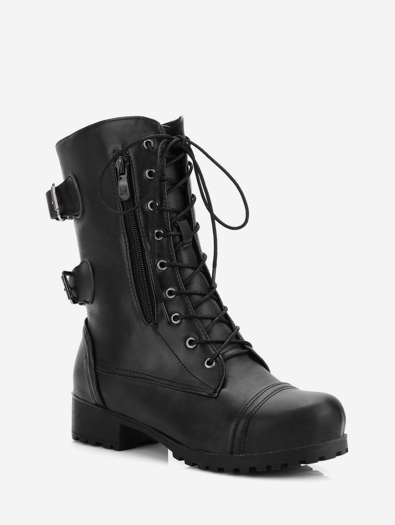 Retro Side Zipper Buckle Decoration Boots - Black Eu 38