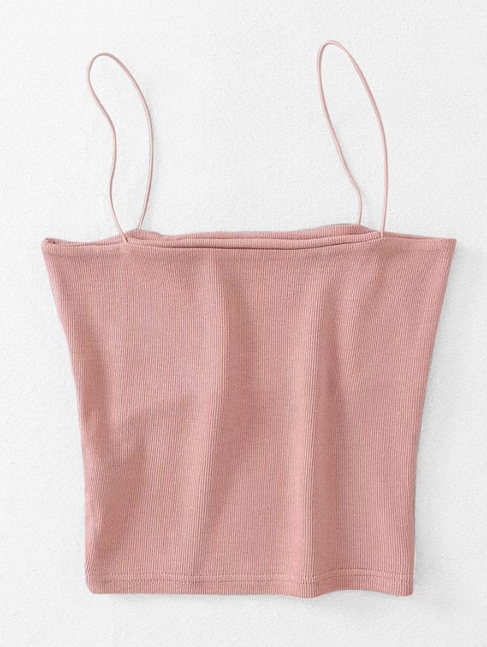 Ribbed Cropped Cami Top - Light Pink