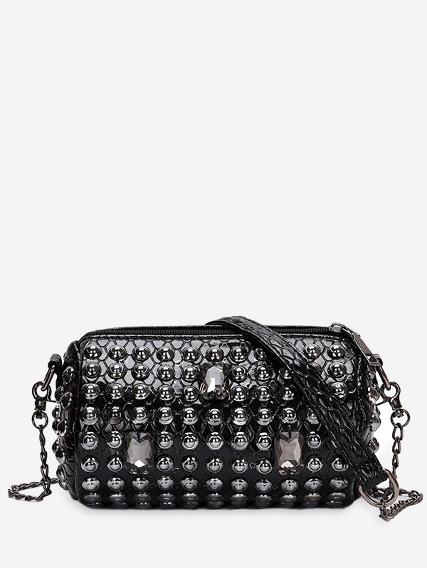 Rivet Design Shoulder Bucket Bag - Black