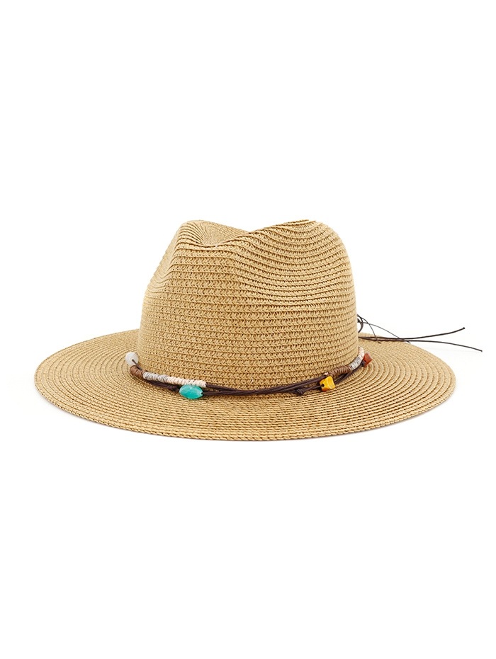 Rope Decor Outdoor Beach Straw Jazz Hat - Khaki