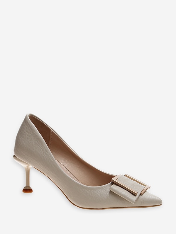 Simple Pointed Toe Buckle Decorated Pumps - Beige Eu 36