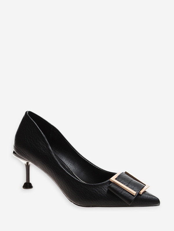 Simple Pointed Toe Buckle Decorated Pumps - Black Eu 36