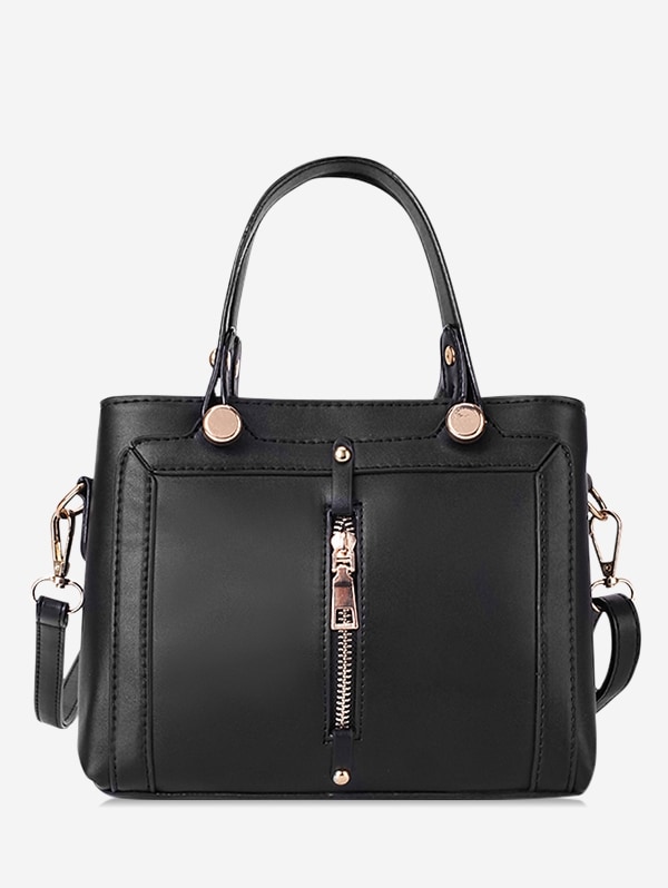 Simple Zip Design Portable Handbag - Black