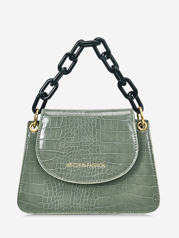 Snakeskin Embossed Flap Tote Bag - Green