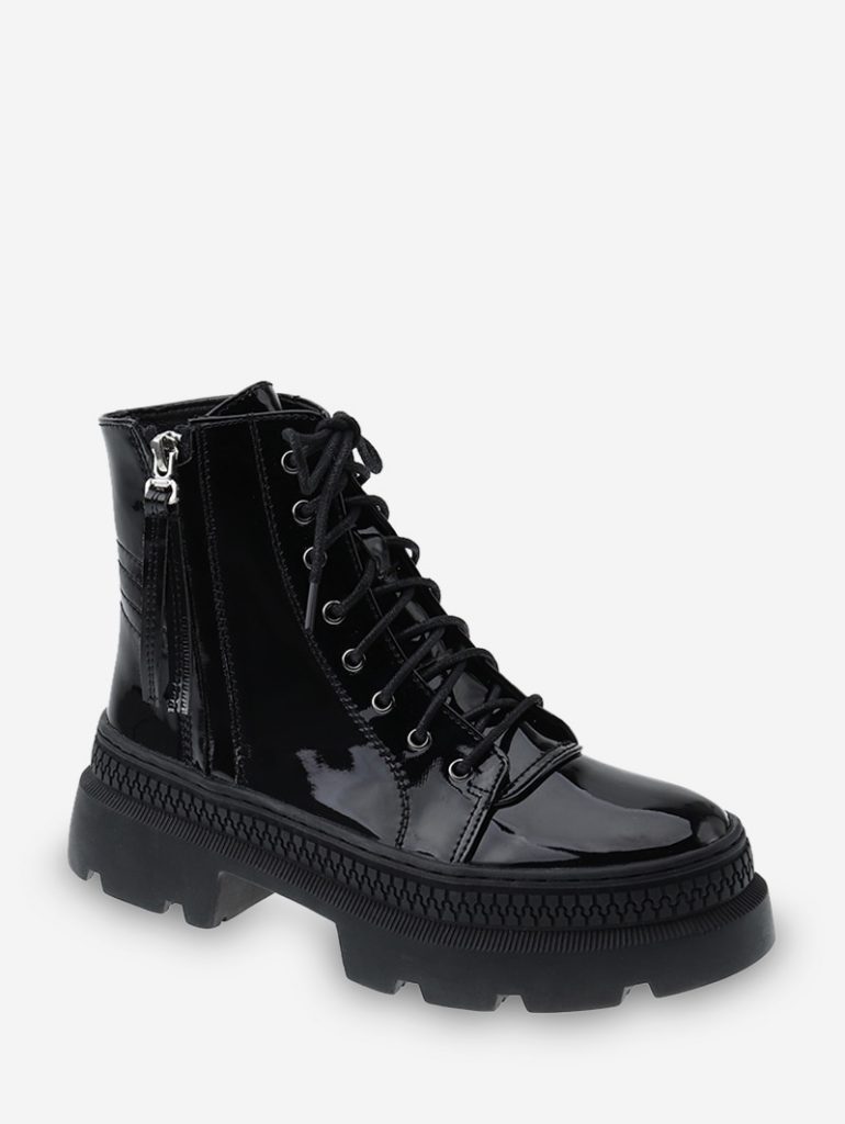 Solid Color Lace-up Decoration Boots - Black Eu 35