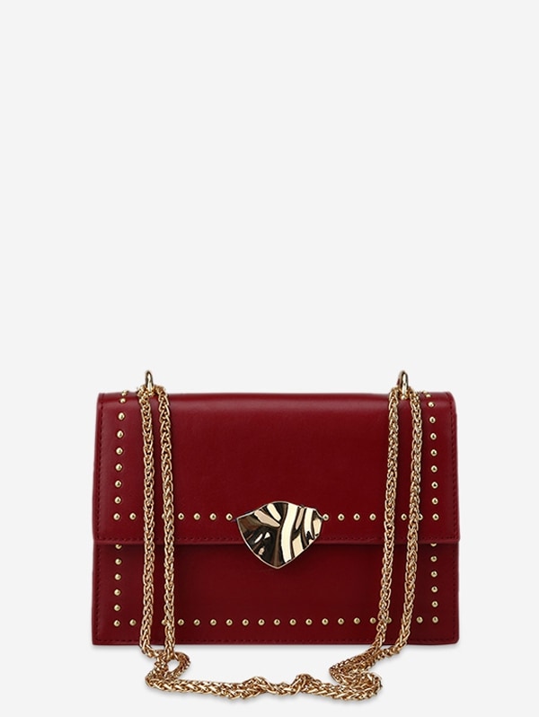 Square Crossbody Bag With Studs - Red