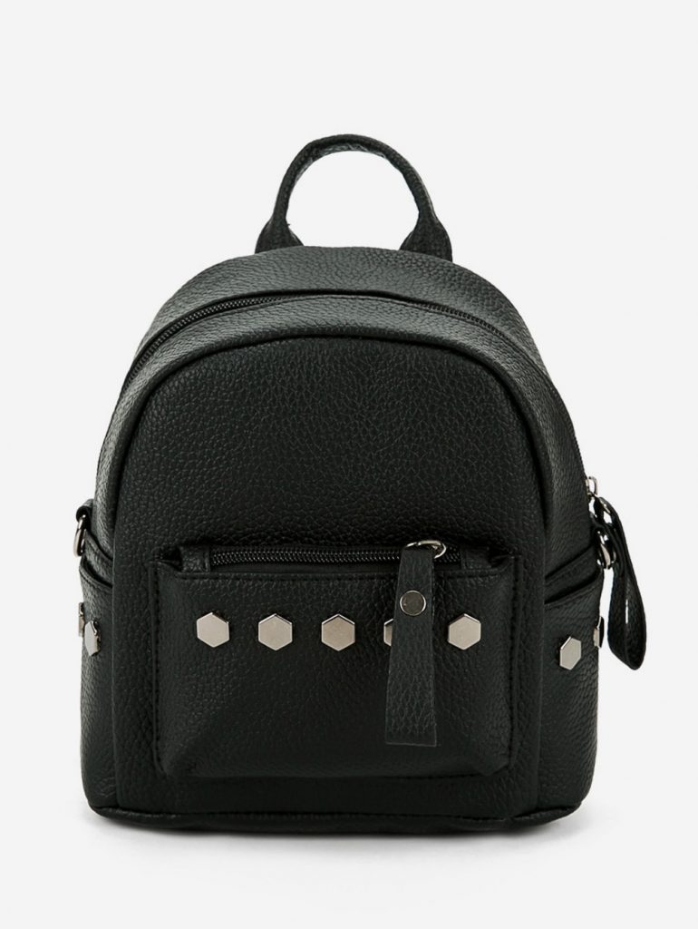 Studded PU Leather Mini Backpack - Black