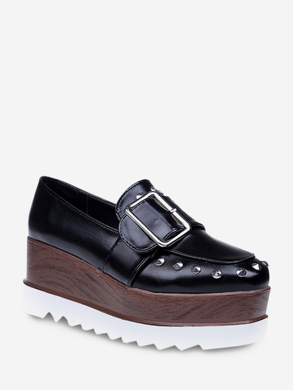 Studded Square Toe Clog Platform Shoes - Black Eu 35