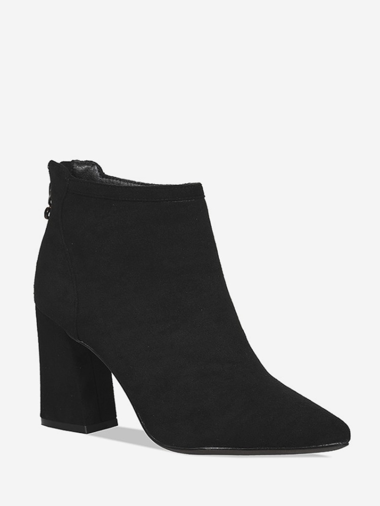 Suede Pointed Toe High Heel Solid Boots - Black Eu 34