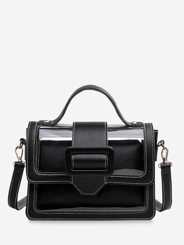 Summer Transparent Buckle Design Square Bag Set - Black