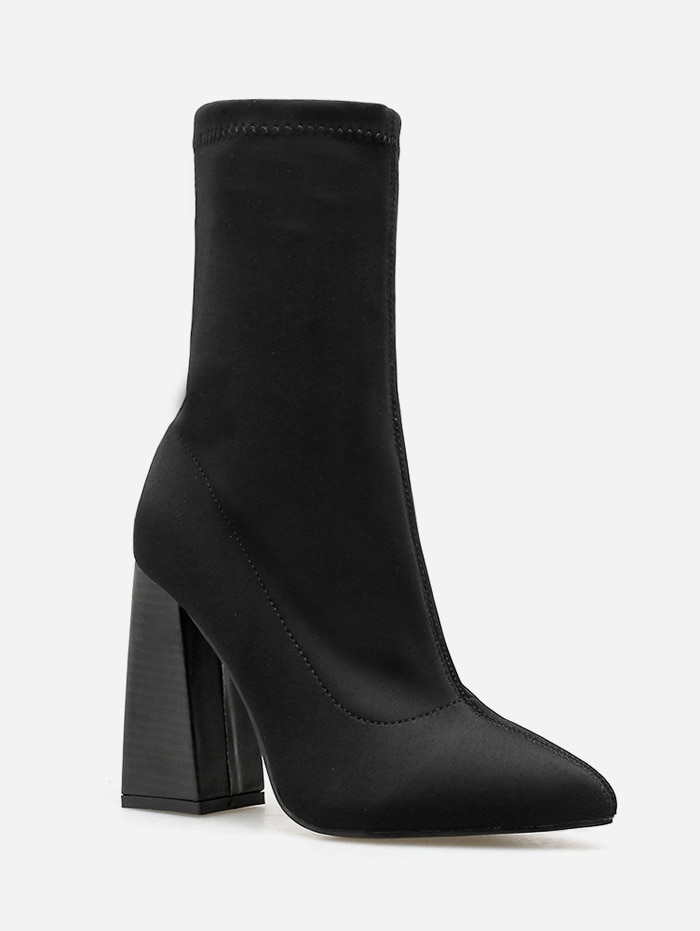 Super High Chunky Heel Plain Boots - Black Eu 40