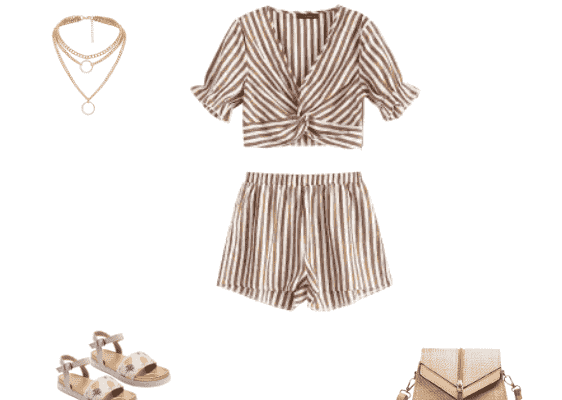 Trendy 2019 Outfit For A Sunny Weekend Trip with Twist Front Crop Striped Shorts Set