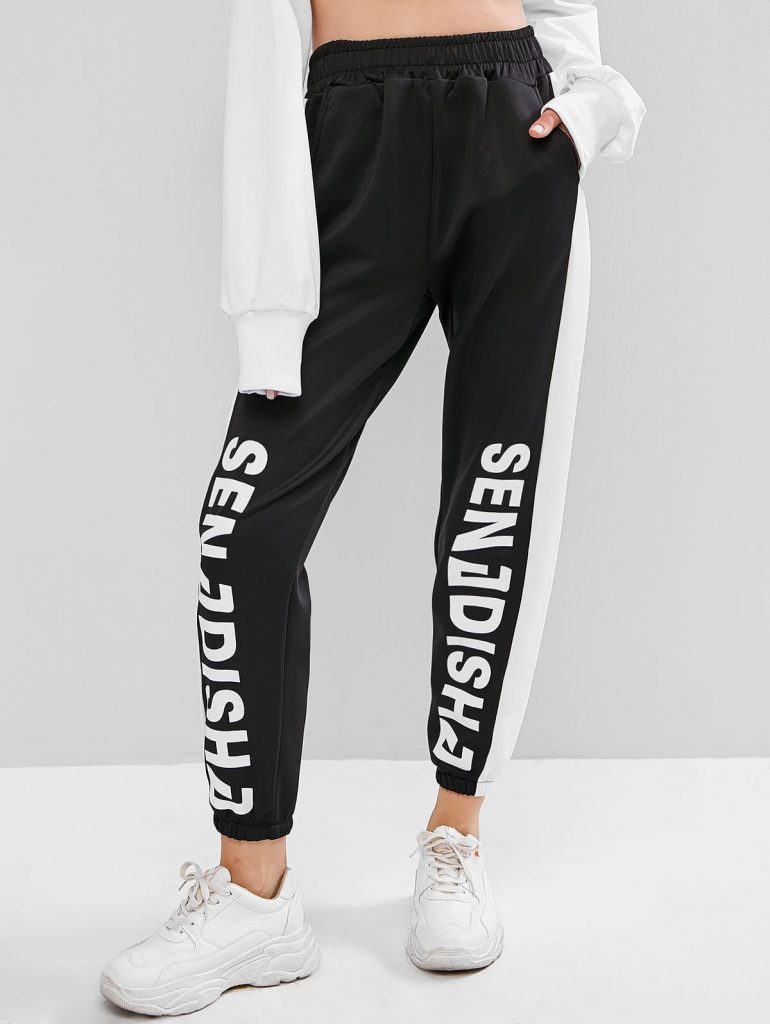 Two Tone Graphic Pocket Jogger Pants - Black L