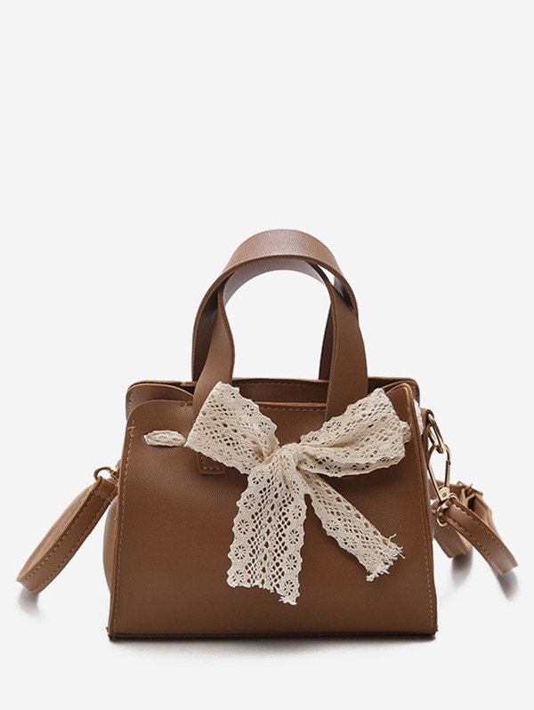 Vintage Bowknot Design Crossbody Bag - Light Brown