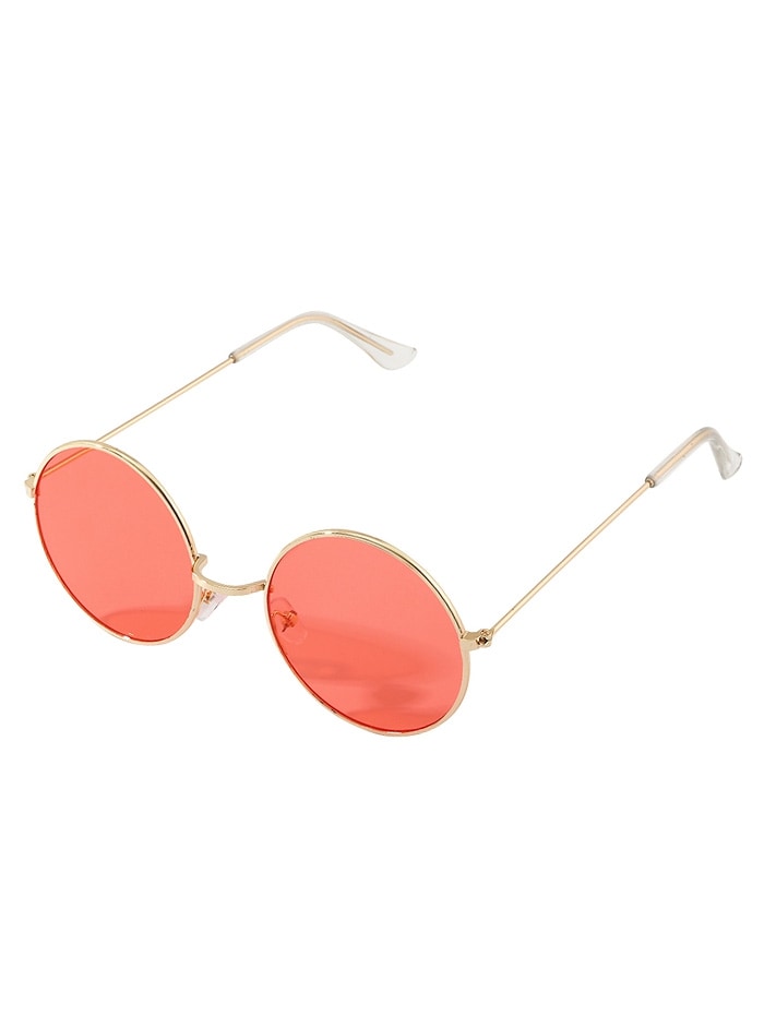 Vintage Round Metal Rim Sunglasses - Red