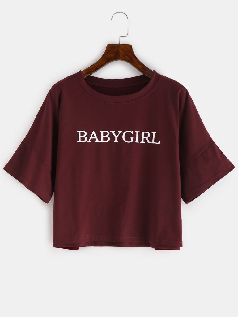 ZAFUL Babygirl Letter Print Graphic Crop Tee - Red Wine L