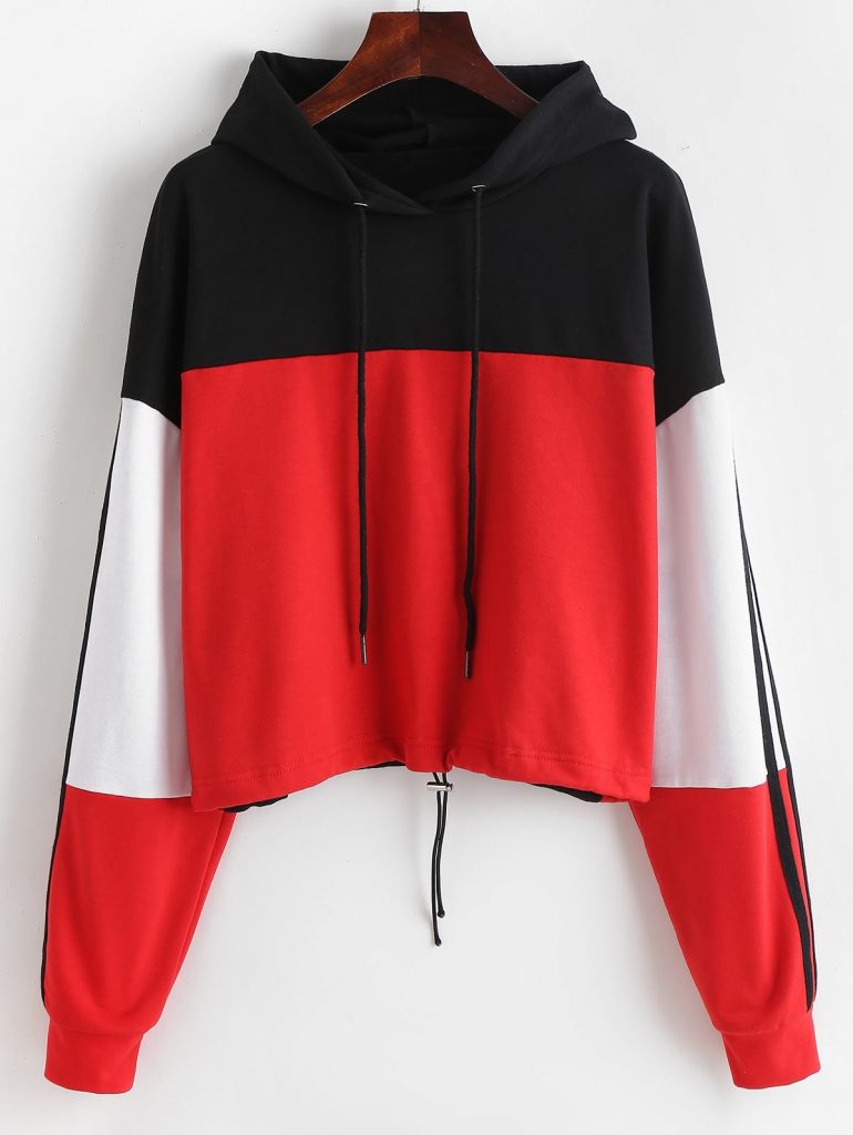 ZAFUL Drawstring Hem Colorblock Hoodie - Multi S